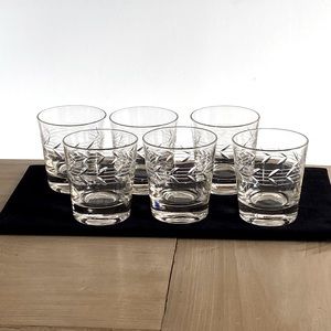 Set of 6 Vintage Cut Engraved Glasses with Leaf Design, Thick Bottom